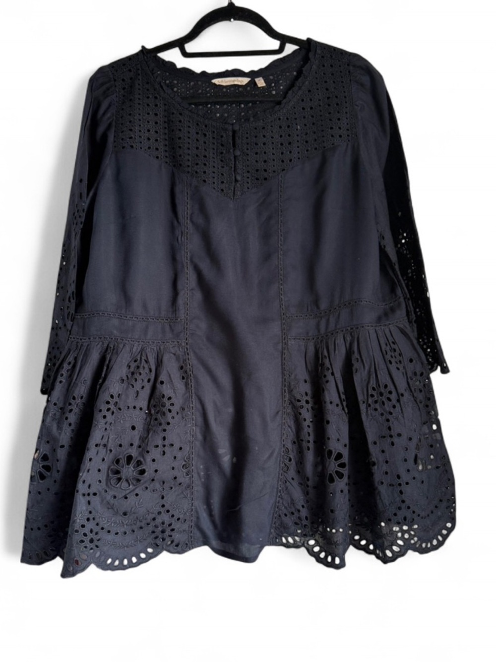 Soft Surroundings Blue Eyelet Peasant Top - Women